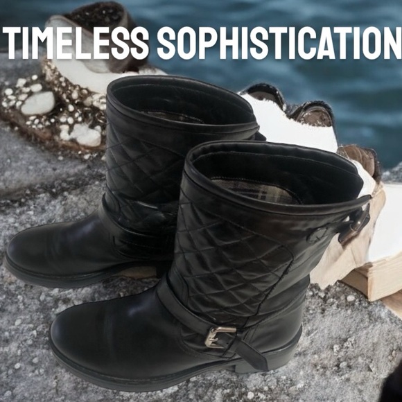 Aquatalia Black Quilted Mid-Calf Quilted Moto-Metro Style Boots   size 8  ~ EUC - Picture 14 of 15